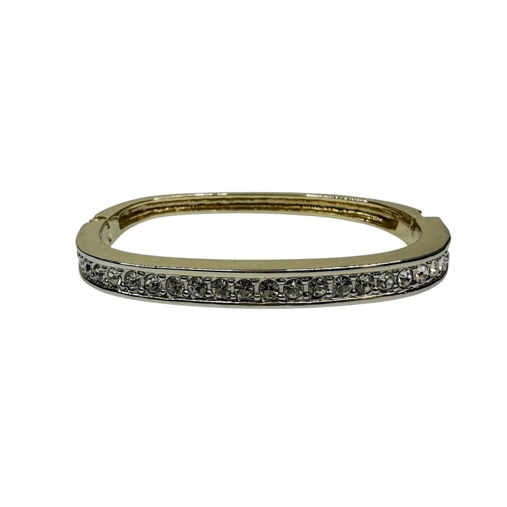 Elegant Paved Gold Tone Crystal Rhinestone Hinged Bangle Bracelet Jewelry Sz 6